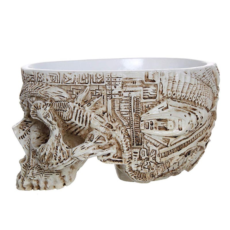 ChezMax Skull Planter Suger Holder Resin Flower Succulents Pot Skeleton Flowerpot Candy Bowl Halloween Dish Statue Sculpture Skeleton Indoor Outdoor Decoration - Image 4
